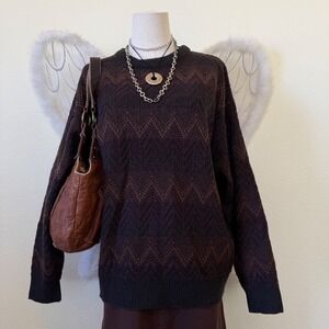 90s Funky Geometric Pattern Knit Granpa Sweater Brown Granola Girl Dad Academia